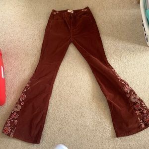 Corduroy Bergundy Embroidered Flare Pants